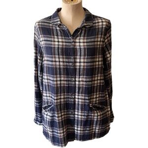 WHITE STUFF Plaid Button Down Shirt wth Adjustable Sleeves